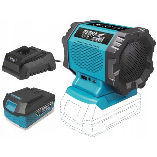 GŁOŚNIK Bluetooth AKUMULATOROWY 18V DEDRA + 5Ah GŁOŚNIK Bluetooth AKUMULATOROWY 18V DEDRA + 5Ah