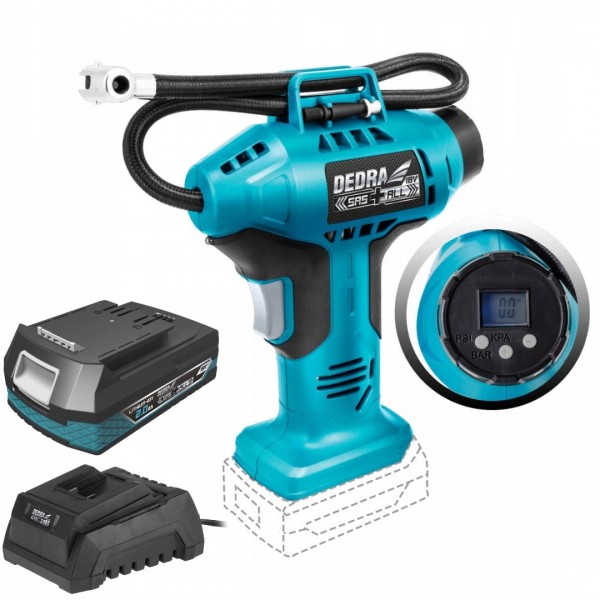 DEDRA KOMPRESOR PISTOLETOWY AKU 18V Pompka SAS 2Ah DEDRA KOMPRESOR PISTOLETOWY AKU 18V Pompka SAS 2Ah