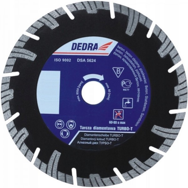 DEDRA PIŁA TARCZOWA TARCZA DIAMENTOWA TURBO-T 250MM DO BETONU H1198E
