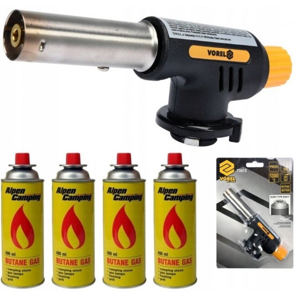 VOREL PALNIK GAZOWY LUTOWNICA GAZOWA PIEZO GAZ KARTUSZ +4 GAZY 73412 +4xGAZ VOREL PALNIK GAZOWY LUTOWNICA GAZOWA PIEZO GAZ KARTUSZ +4 GAZY 73412 +4xGAZ
