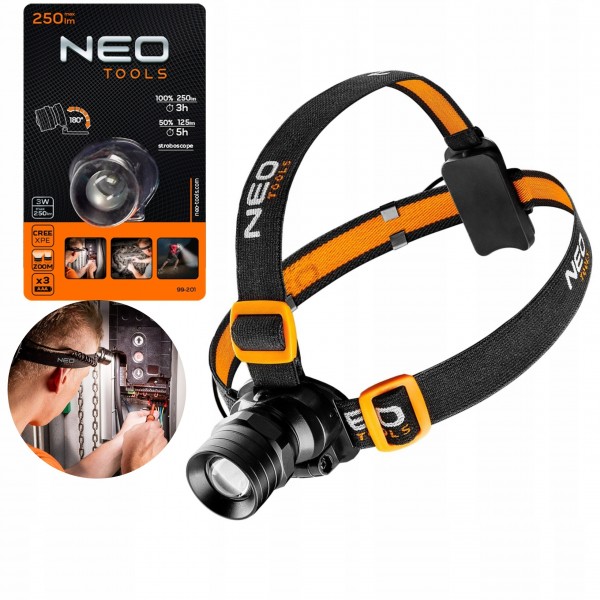 NEO ALUMINIOWA LATARKA CZOŁOWA LED CREE XPE 250 3XAAA ZOOM CZOŁÓWKA 99-201 NEO ALUMINIOWA LATARKA CZOŁOWA LED CREE XPE 250 3XAAA ZOOM CZOŁÓWKA 99-201