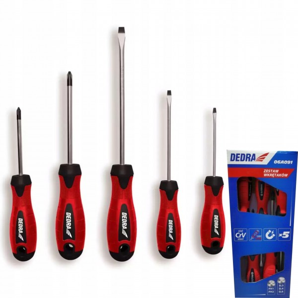 DEDRA ZESTAW WKRĘTAKÓW Z MAGNESEM 5SZT STAL CRV PŁASKIE I KRZYŻAKOWE 06A091 DEDRA ZESTAW WKRĘTAKÓW Z MAGNESEM 5SZT STAL CRV PŁASKIE I KRZYŻAKOWE 06A091