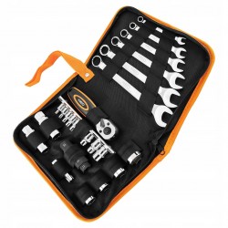 NEO ZESTAW NARZĘDZI DO MOTOCYKLA KLUCZE PŁASKIE NASADKI 25 EL. ETUI 10-500