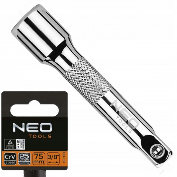 NEO KLUCZ NASADOWY PRZEDŁUŻKA PROSTA DO NASADEK 3/8 75 MM STAL CRV 08-151 NEO KLUCZ NASADOWY PRZEDŁUŻKA PROSTA DO NASADEK 3/8 75 MM STAL CRV 08-151