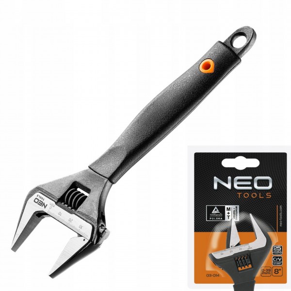 NEO KLUCZ NASTAWNY 200 MM ZAKRES SZCZĘK 0-39MM ODKUWANY ZE STALI CRV 03-014 NEO KLUCZ NASTAWNY 200 MM ZAKRES SZCZĘK 0-39MM ODKUWANY ZE STALI CRV 03-014