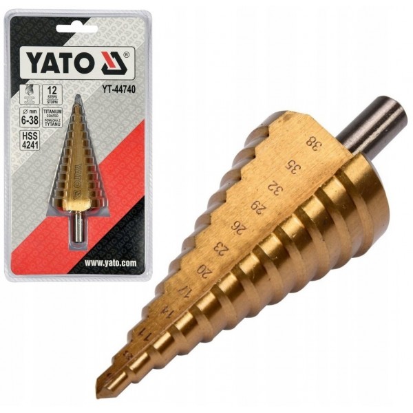 YATO WIERTŁO WIELOSTOPNIOWE HSS STOŻKOWE 6 - 38 MM AZOTEK TYTANU YT-44740 YATO WIERTŁO WIELOSTOPNIOWE HSS STOŻKOWE 6 - 38 MM AZOTEK TYTANU YT-44740
