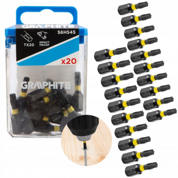 GRAPHITE Bity końcówki udarowe TORX TX20 25mm 20el GRAPHITE Bity końcówki udarowe TORX TX20 25mm 20el