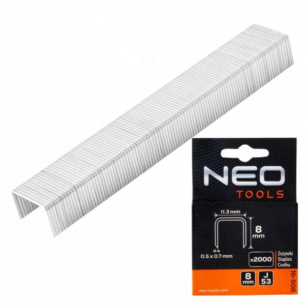 ZSZYWKI TYP J/53 8MM 2000 SZTUK NEO TOOLS 16-508 ZSZYWKI TYP J/53 8MM 2000 SZTUK NEO TOOLS 16-508