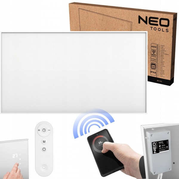 NEO PANEL GRZEWCZY NA PODCZERWIEŃ GRZEJNIK PROMIENNIK 450W WIFI 90-105 IPX4 NEO PANEL GRZEWCZY NA PODCZERWIEŃ GRZEJNIK PROMIENNIK 450W WIFI 90-105 IPX4