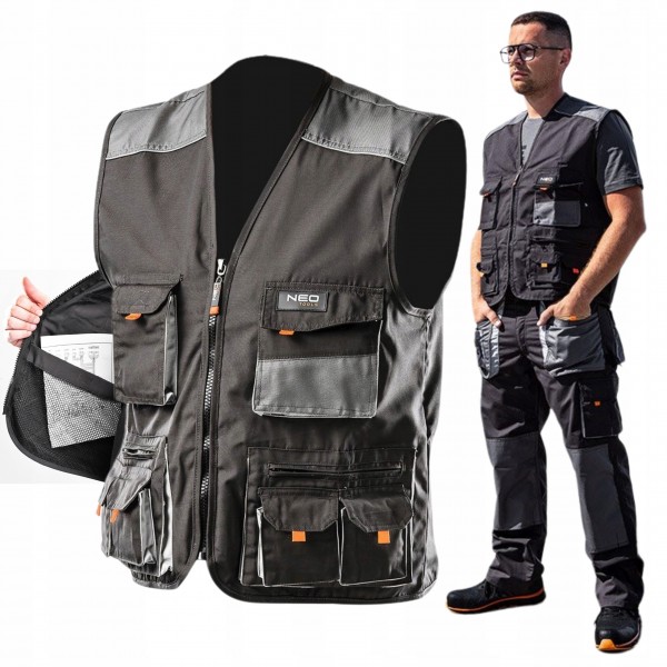 NEO BEZRĘKAWNIK KAMIZELKA ROBOCZA ODBLASKOWA OXFORD SZARA HD 81-260 XXL/58 NEO BEZRĘKAWNIK KAMIZELKA ROBOCZA ODBLASKOWA OXFORD SZARA HD 81-260 XXL/58