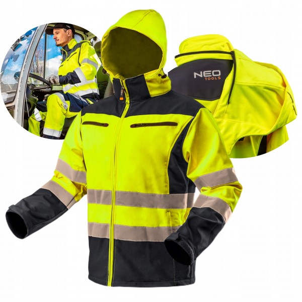 NEO KURTKA ROBOCZA SOFTSHELL OSTRZEGAWCZA ODPINANY KAPTUR ŻÓŁTA 81-700XL/54 NEO KURTKA ROBOCZA SOFTSHELL OSTRZEGAWCZA ODPINANY KAPTUR ŻÓŁTA 81-700XL/54
