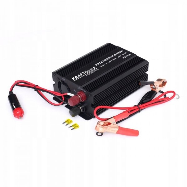 PRZETWORNICA PRĄDU SAMOCHODOWA SKORYGOWANA SINUSOIDA 12V 230V 300W KABLE PRZETWORNICA PRĄDU SAMOCHODOWA SKORYGOWANA SINUSOIDA 12V 230V 300W KABLE