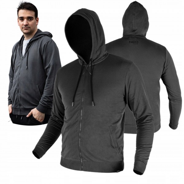 NEO SOFTSCHELL BLUZA MĘSKA ROZPINANA Z KAPTUREM DRESOWA SZARA COMFORT L/52