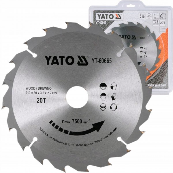 YATO TARCZA WIDIOWA DO DREWNA 210x30mm 20 ZĘBÓW YT-60665 PIŁA TARCZOWA