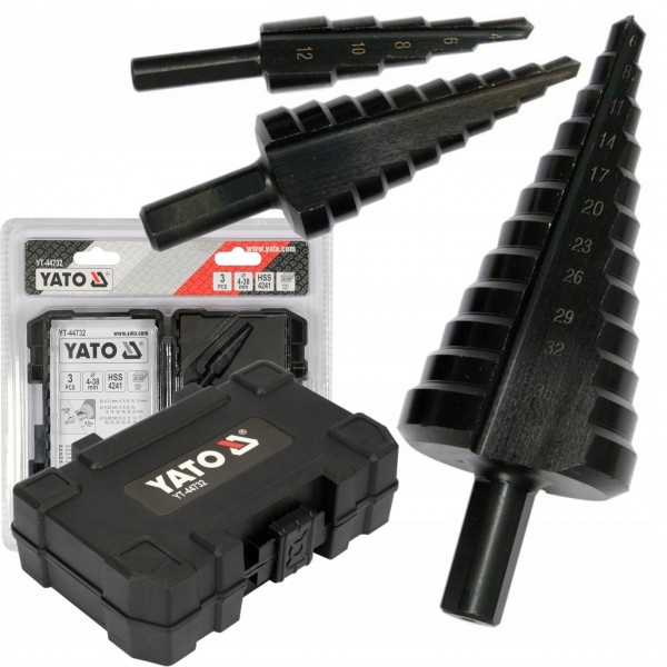 YATO ZESTAW WIERTEŁ STOPNIOWYCH STOŻKOWYCH HSS4241 DO METALU 3SZT. 4-38mm YATO ZESTAW WIERTEŁ STOPNIOWYCH STOŻKOWYCH HSS4241 DO METALU 3SZT. 4-38mm