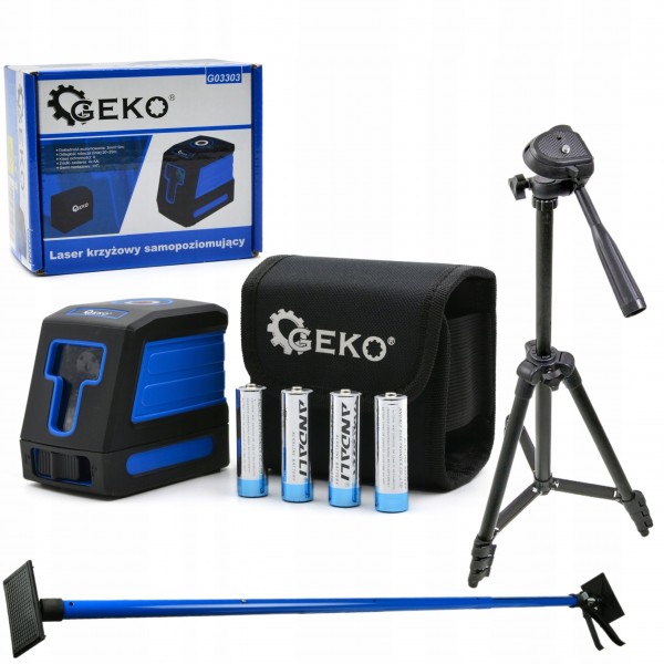 GEKO LASER KRZYŻOWY SAMOPOZIOMUJĄCY CZERWONY 25m ETUI G03303 STATYW PODPORA