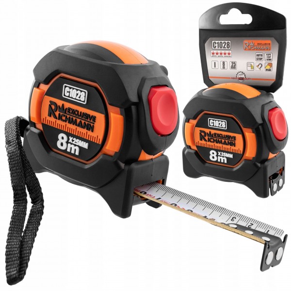 RICHMANN MIARA ZWIJANA 8M/25MM AUTOSTOP DWUSTRONNA PODZIAŁKA KLASA I C1028
