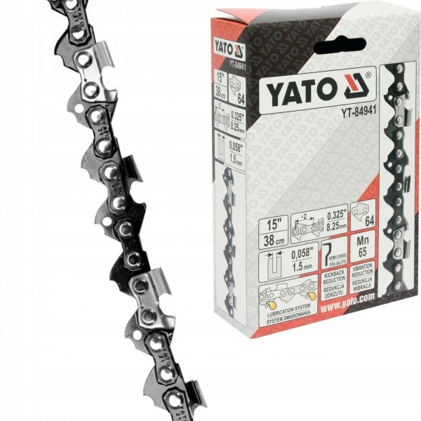 YATO ŁAŃCUCH TNĄCY DO PILARKI 15" .325" 0,058" 64 PÓŁ DŁUTO YT-84941 YATO ŁAŃCUCH TNĄCY DO PILARKI 15" .325" 0,058" 64 PÓŁ DŁUTO YT-84941