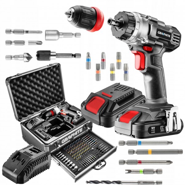 GRAPHITE ZESTAW WIERTARKO WKRĘTARKA 2x2ah 18V 10mm UCHWYT +109el WALIZKA GRAPHITE ZESTAW WIERTARKO WKRĘTARKA 2x2ah 18V 10mm UCHWYT +109el WALIZKA