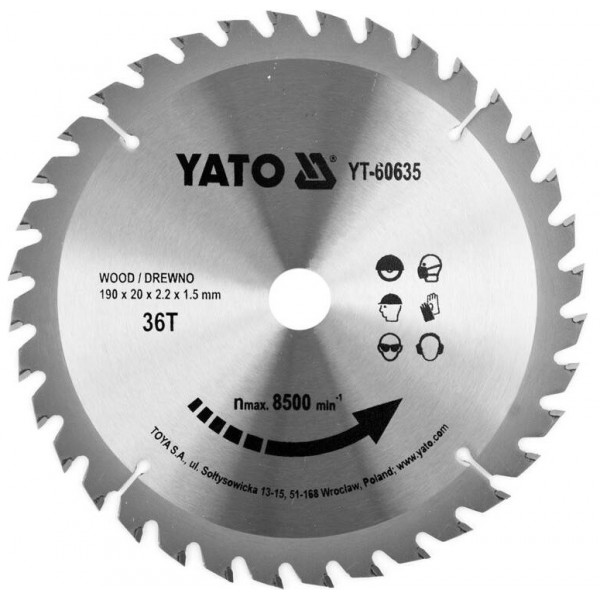 YATO TARCZA WIDIOWA ZĘBY Z WĘGLIKA WOLFRAMU DO DREWNA 190X36TX20MM YT-60635
