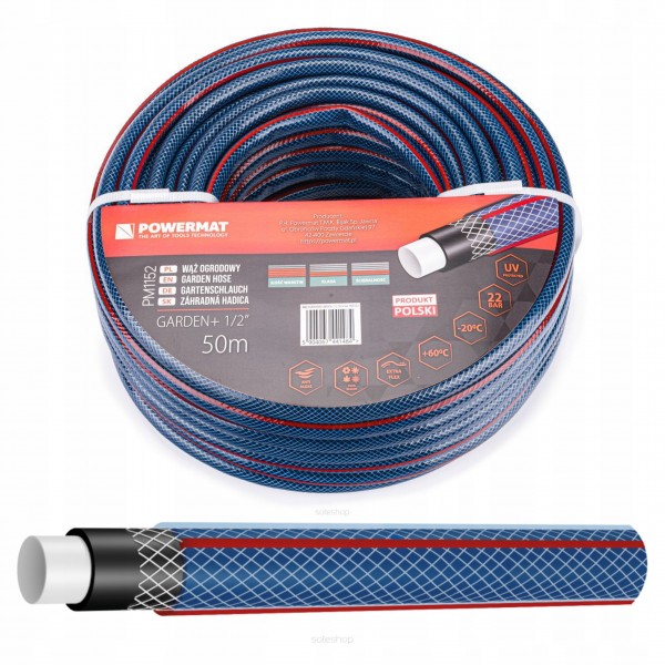 WĄŻ OGRODOWY DO WODY 4-WARSTWOWY PODLEWANIA 22BAR 1/2'' 50M PRODUKT POLSKI