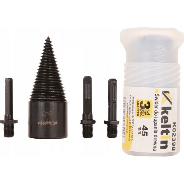 KELTIN WIERTŁO -ŚWIDER DO ŁUPANIA DREWNA 45MM + ZESTAW ADAPTERÓW K02398 KELTIN WIERTŁO -ŚWIDER DO ŁUPANIA DREWNA 45MM + ZESTAW ADAPTERÓW K02398