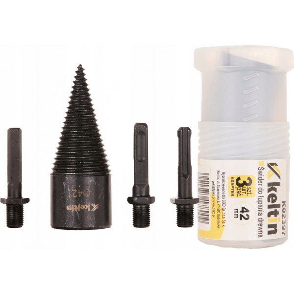 KELTIN WIERTŁO–ŚWIDER DO ŁUPANIA DREWNA 42MM + ZESTAW ADAPTERÓW 3SZT K02397 KELTIN WIERTŁO–ŚWIDER DO ŁUPANIA DREWNA 42MM + ZESTAW ADAPTERÓW 3SZT K02397