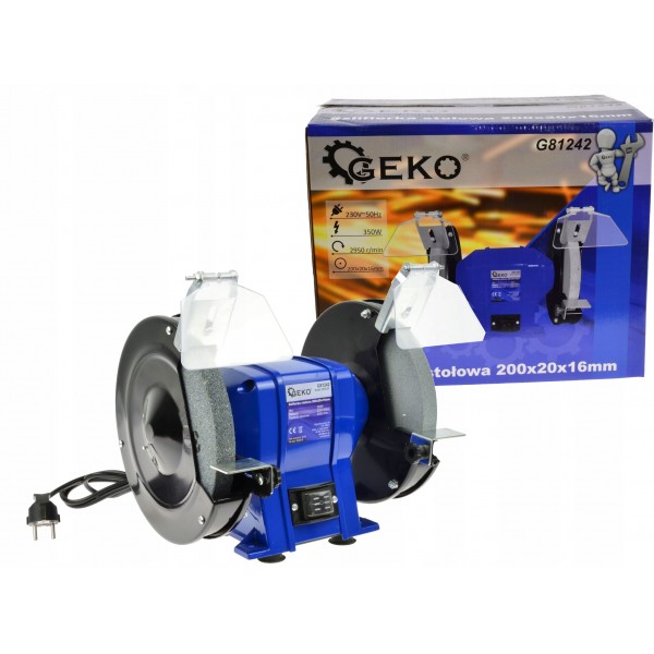 GEKO SZLIFIERKA WIELOFUNKCYJNA STOŁOWA DWUTARCZOWA 350W 200x20x16mm G81242 GEKO SZLIFIERKA WIELOFUNKCYJNA STOŁOWA DWUTARCZOWA 350W 200x20x16mm G81242