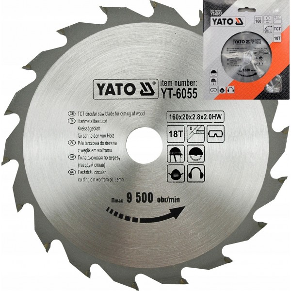 YATO PIŁA TARCZOWA WZDŁUŻNE KĄTOWE CIĘCIE DREWNA WIDIOWA 160MM 18Z YT-6055