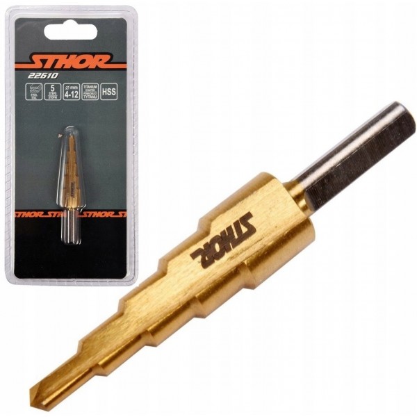 STHOR WIERTŁO STOPNIOWE CHOINKOWE 5-STOPNIOWE HSS DO METALU 4-12MM 22610 STHOR WIERTŁO STOPNIOWE CHOINKOWE 5-STOPNIOWE HSS DO METALU 4-12MM 22610
