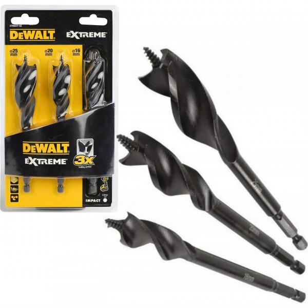 DeWALT ZESTAW 3szt WIERTŁA SPIRALNE SAMOWIERCĄCE EXTREME DO DREWNA DT90237 DeWALT ZESTAW 3szt WIERTŁA SPIRALNE SAMOWIERCĄCE EXTREME DO DREWNA DT90237