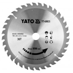 YATO TARCZA WIDIOWA ZĘBY Z WĘGLIKA WOLFRAMU DO DREWNA 190X36TX20MM YT-60635
