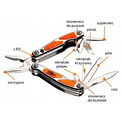 NEO MULTITOOL SCYZORYK NÓŻ SKŁADANY TURYSTYCZNY LATARKA LED 10 FUNKCJI MINI