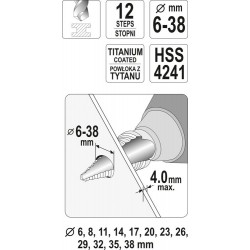 YATO WIERTŁO WIELOSTOPNIOWE HSS STOŻKOWE 6 - 38 MM AZOTEK TYTANU YT-44740