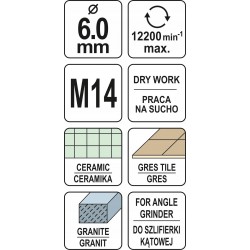 YATO WIERTŁO DO GRESU CERAMIKI DIAMENTOWE 6MM M14