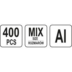 YATO NITY ZRYWALNE ALUMINIOWE ZESTAW MIX 4 ROZMIARÓW 400 SZTUK YT-36420