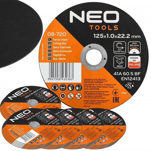 NEO ZESTAW 25EL TARCZE TNĄCE METALU 41A 60 S BF 125x22,2 INOX POLSKI 08-720
