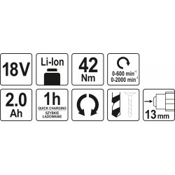 YATO WKRĘTARKA BEZSZCZOTKOWA 18V 42NM LI-ION 2Ah