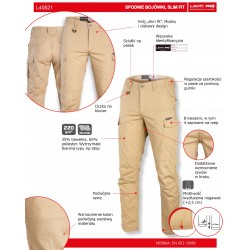 LAHTI PRO SPODNIE ROBOCZE bojówki Slim Fit CE L405210 BEŻOWE r. L