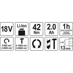 YATO WKRĘTARKA UDAROWA BEZSZCZOTKOWA 18V 42NM 2Ah