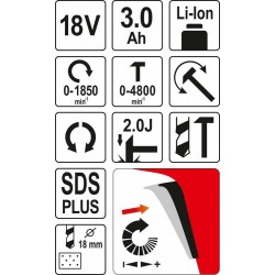 YATO MŁOTOWIERTARKA UDAROWA AKUMULATOROWA SDS PLUS