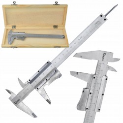 PRECYZYJNA SUWMIARKA 0-150MM 0,02MM Z BLOKADĄ GEKO AUTOMAT +WALIZKA DREWNO
