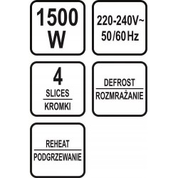 LUND TOSTER 1300-1500W CZARNY 4 TOSTA REGULACJA