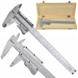 PRECYZYJNA SUWMIARKA 0-150MM 0,02MM Z BLOKADĄ GEKO AUTOMAT +WALIZKA DREWNO