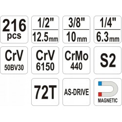 YATO KOMPLET KLUCZY ZESTAW NARZĘDZIOWY XXL 216 ELEMENTÓW KLUCZE YT-3884 1