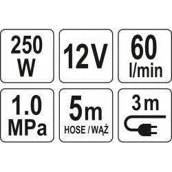 YATO KOMPRESOR SAMOCHODOWY Z MANOMETRTEM 12V POMPKA SPRĘŻARKA 250W