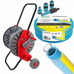 WÓZEK + WĄŻ OGRODOWY 4-WARSTWOWY 3/4'' 20M + ZESTAW KOŃCÓWEK PRODUKT POLSKI