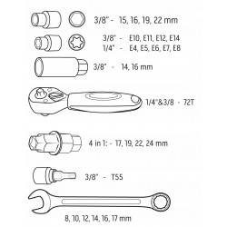 NEO ZESTAW NARZĘDZI DO MOTOCYKLA KLUCZE PŁASKIE NASADKI 25 EL. ETUI 10-500