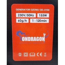 ONDRAGON GENERATOR OZONU MOCNY 60 000 MG/H OZONATOR 155W + TIMER OD0150