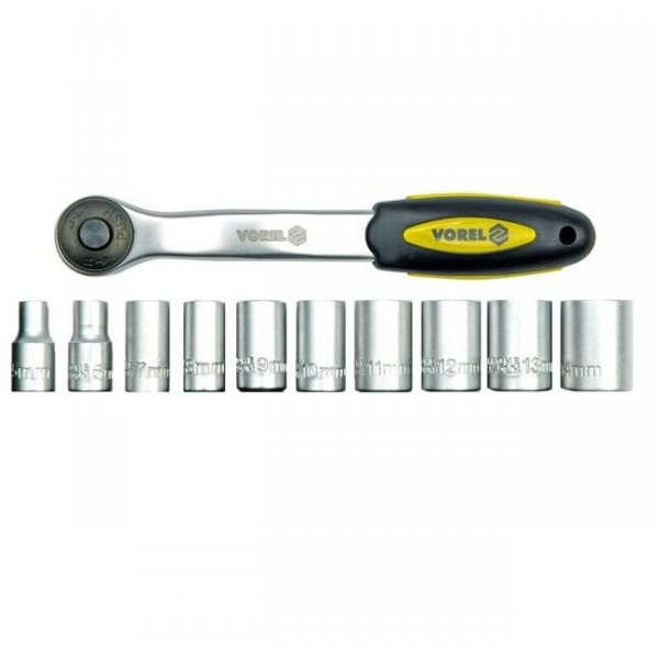 VOREL GRZECHOTKA 1/2'' Z 10 NASADKAMI 5-24 MM, CRV, ZESTAW 11 SZTUK 58602 VOREL GRZECHOTKA 1/2'' Z 10 NASADKAMI 5-24 MM, CRV, ZESTAW 11 SZTUK 58602